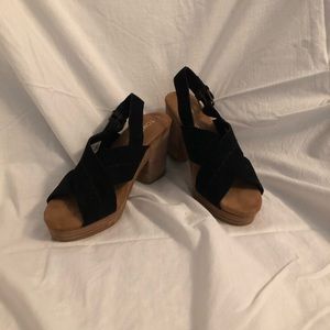 TOMS Black Suede Sandal with stack heel